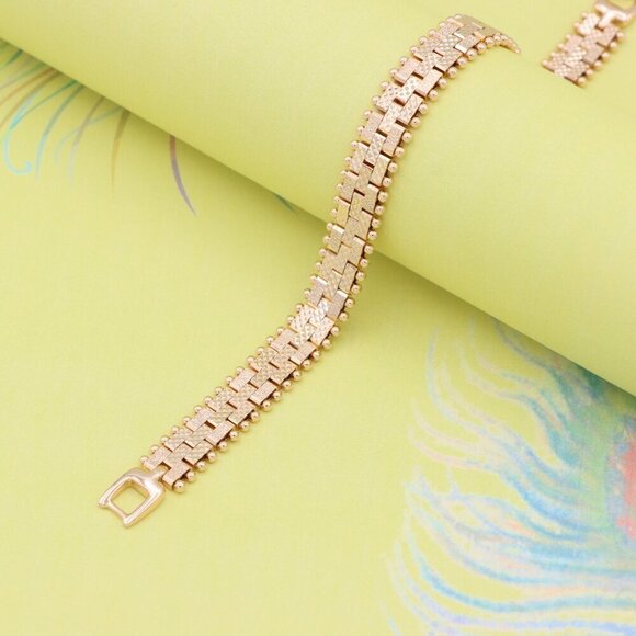 "Elegant Textured Rose Gold Bracelet with Polished Bead Edges, XPBL0865 - Picture 6 of 12